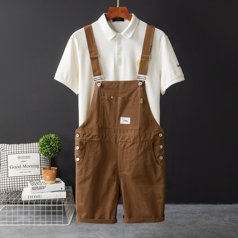 Herren Retro Latzhose Herren Sommer Locker Gerade Lässige Arbeitskleidung Shorts L kaffeebraun