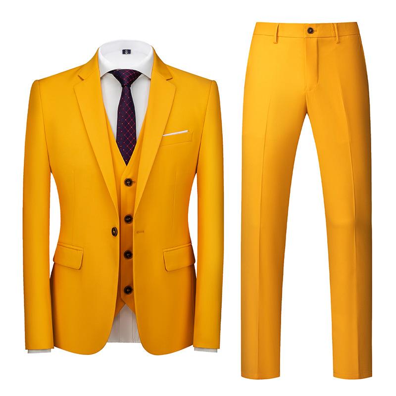 Formeller Anzug, 3-teiliges Set, Anzug für Herren, Business, Büro, Hochzeit, Party, Anzug, Blazer + Hose + Weste M gelb