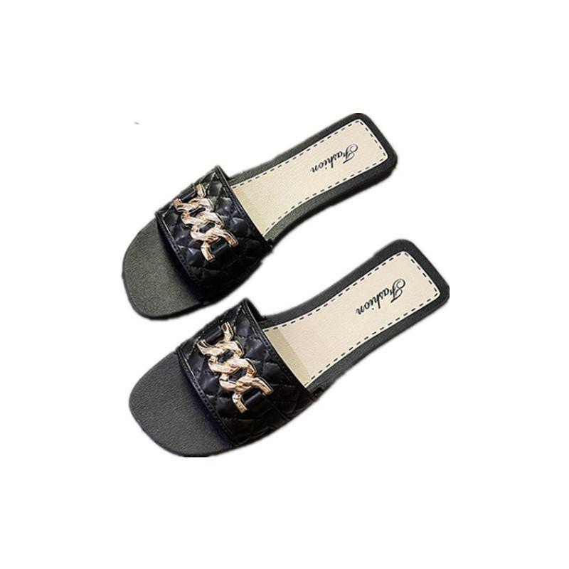 2024 Summer New External Wearing Slippers Women's Roman Style Fashion Buckle Flat Bottom Women's Fashion Slippers 40-41 schwarz