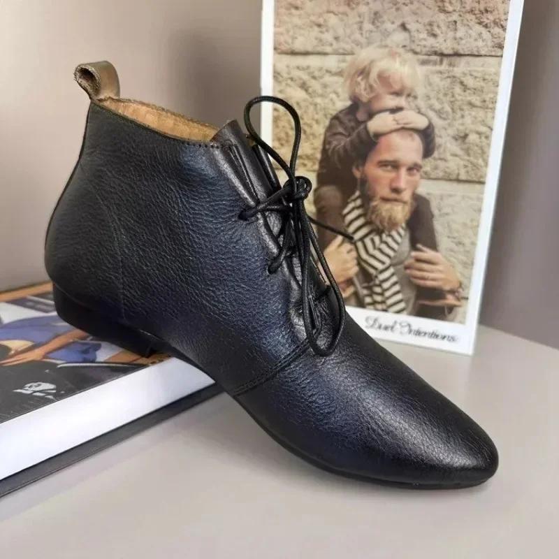 Britischer Stil Schnürstiefel für Damen 2024 Winter Neue Damen Weiche Lässige Lederschuhe Schlicht und Vielseitig Damen 39 schwarz