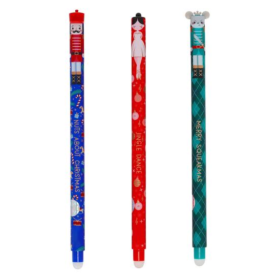 Radierbare Stifte Set Weihnachten Geschmeidige Schreibende Tintenstifte Wiederverwendbare Gelstifte mit Feiertagsmotiv für Wunschlisten Liebeskarten Feiertagskarten Festliche Schreibtischdeko 3pcs