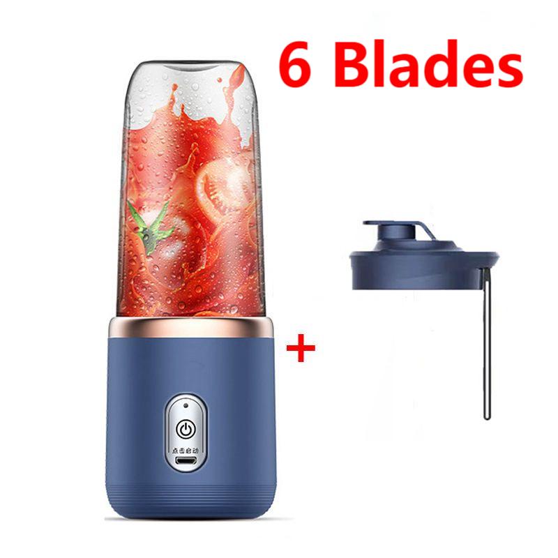 Tragbarer Entsafter mit 6 Klingen, 400 ml, Fruchtsaftbecher, USB-Aufladung, kleiner Entsafter, Smoothie-Mixer, Mühle, Küchenmaschine, Mixer as the picture blau