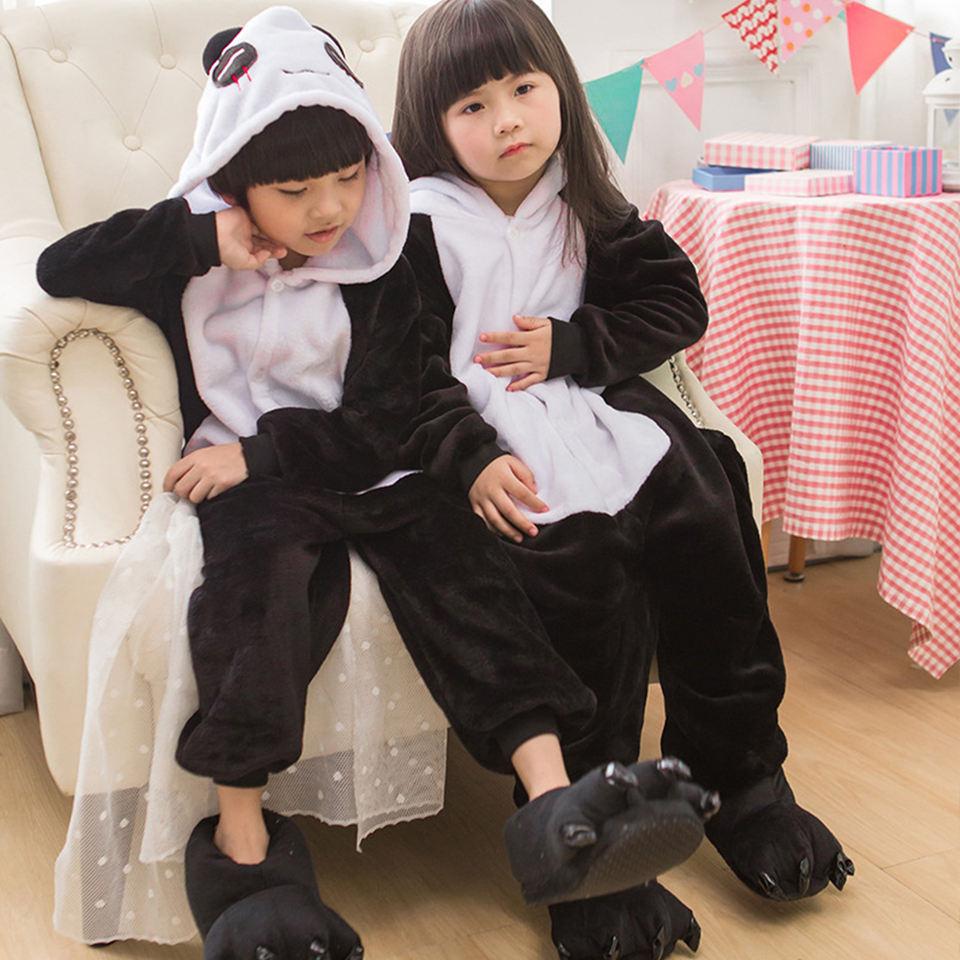 Kinder Kigurumi Katze Onesie Pyjama Mädchen Overall Tier Nachtwäsche Overall Kapuze Pyjama Ohne Schuhe 7T schwarz/weiß