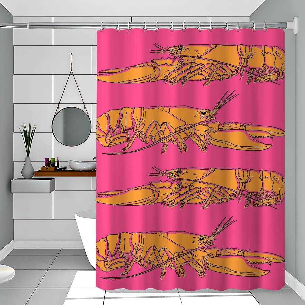 Retro Küche Fisch Blau Sardinen Rot Hummer Thunfisch Einfacher Duschvorhang Badezimmer Duschvorhang Leicht zu Reinigen Schrubben Lichtundurchlässig 180x200 cm