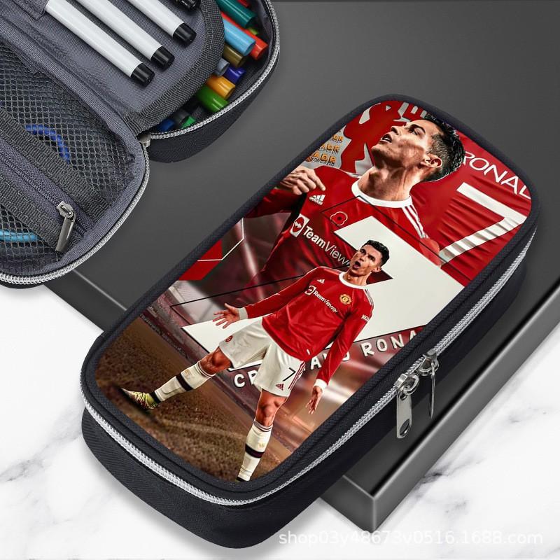 Große Federtasche Fußball-Thema für Kinder und Jugendliche - Inspiriert von Cristiano Ronaldo und Yamal, Nylon-Schreibwarentasche Durable Fabric Pencil Case Design 20