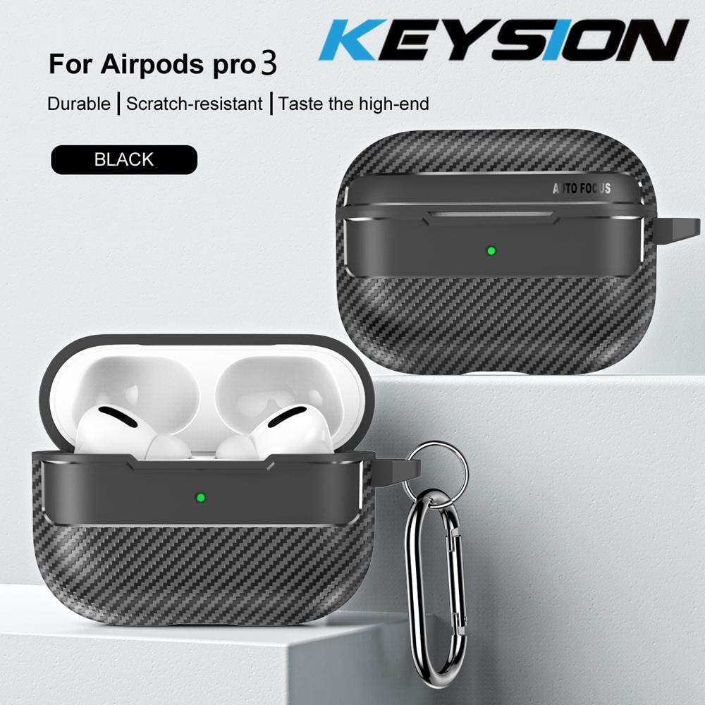 KEYSION Stoßfestes Case für AirPods Pro 3 Carbonfaser-Textur Weiches TPU Silikon Bluetooth Kopfhörerhülle für AirPods Pro 3 2025 for AirPods Pro 3 schwarz