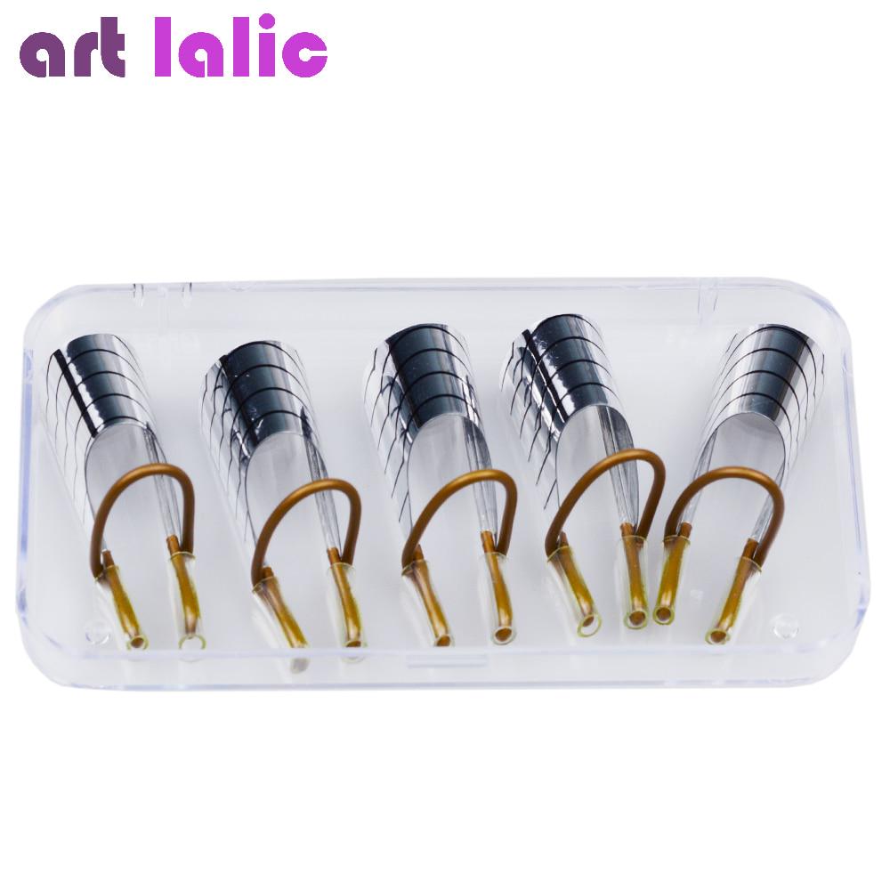 5 Teile/satz Nail art Wiederverwendbare Nagel Formen für UV Gel Maniküre Nagel Tipps Verlängerung Guide Werkzeuge silber