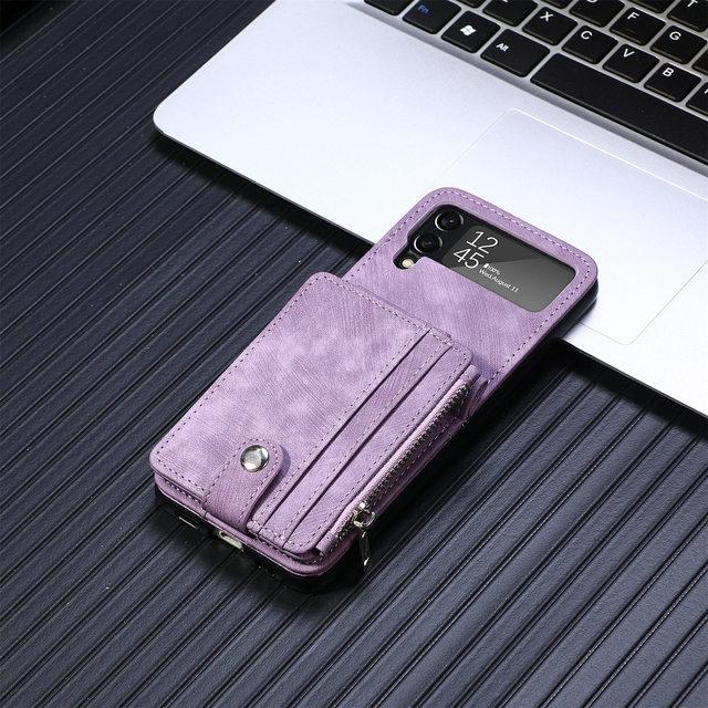 Vollständiger Schutz-Leder-Handyhülle für Samsung Galaxy Z Flip 4 5g Flip4 Zflip4 Flip 3 Flip3 Kartensteckplatz Klapphülle for Samsung Z Flip 3 violett