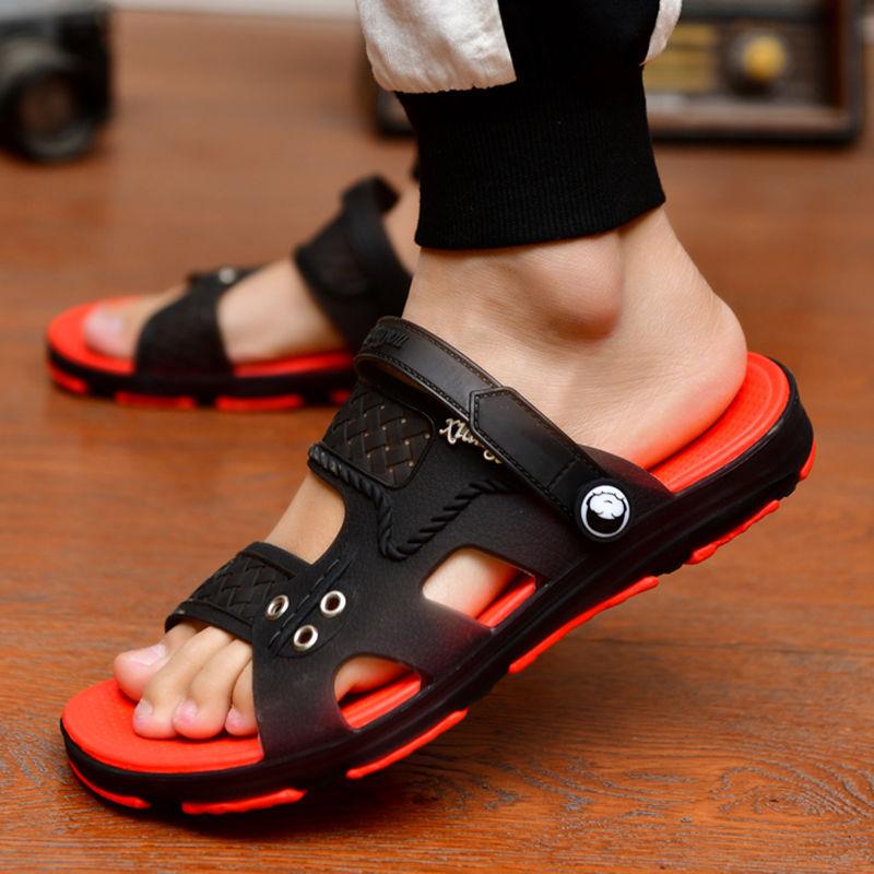 Herrenmode, lässige Sommerschuhe, modische Strand-Sandalen aus echtem Leder 43 rot