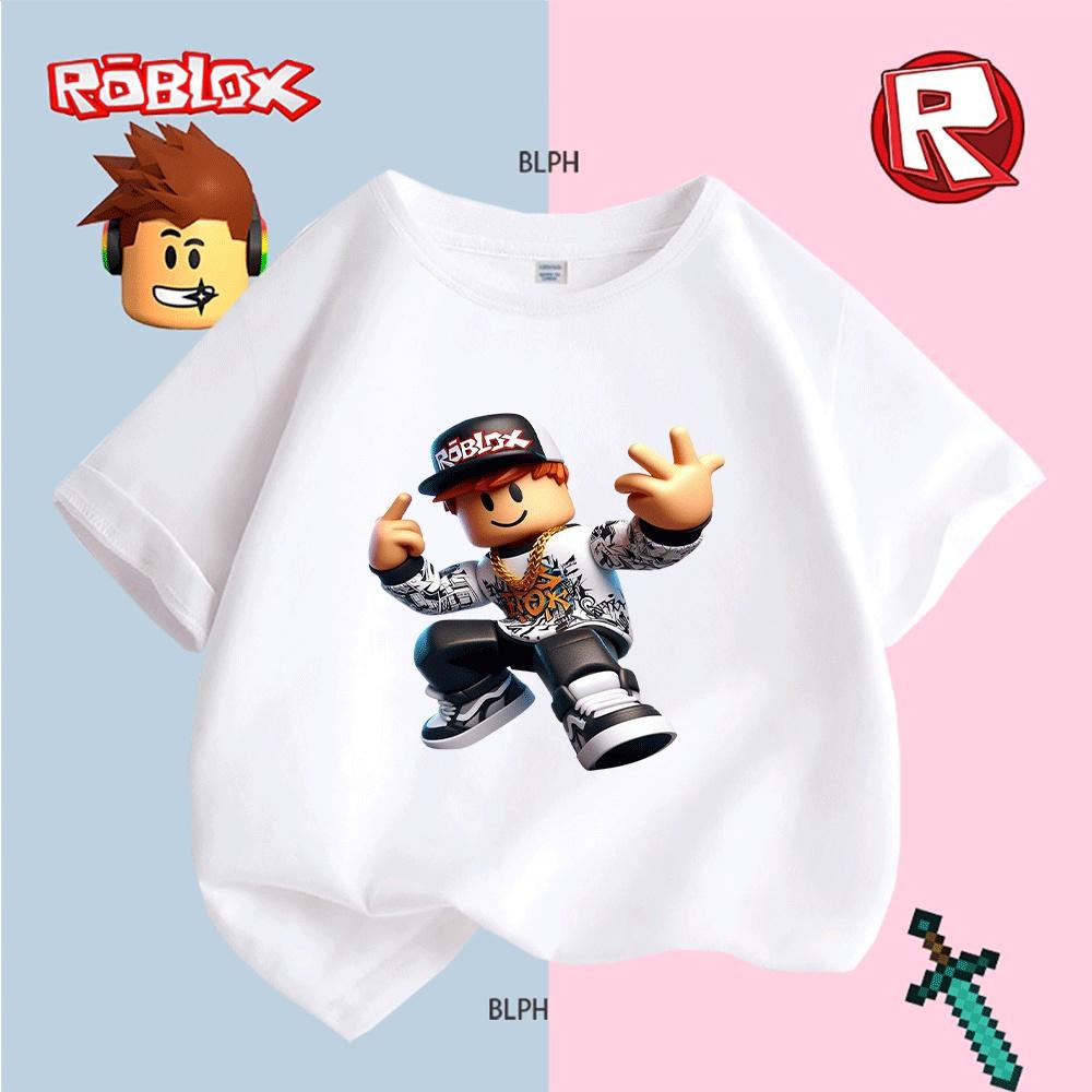 Roblox-inspiriertes Graffiti-Print Kinder-T-Shirt, Cooler Streetwear-Stil für Jungen/Mädchen, Trendiges Freizeit-T-Shirt mit Hip-Hop-Vibes 140 white