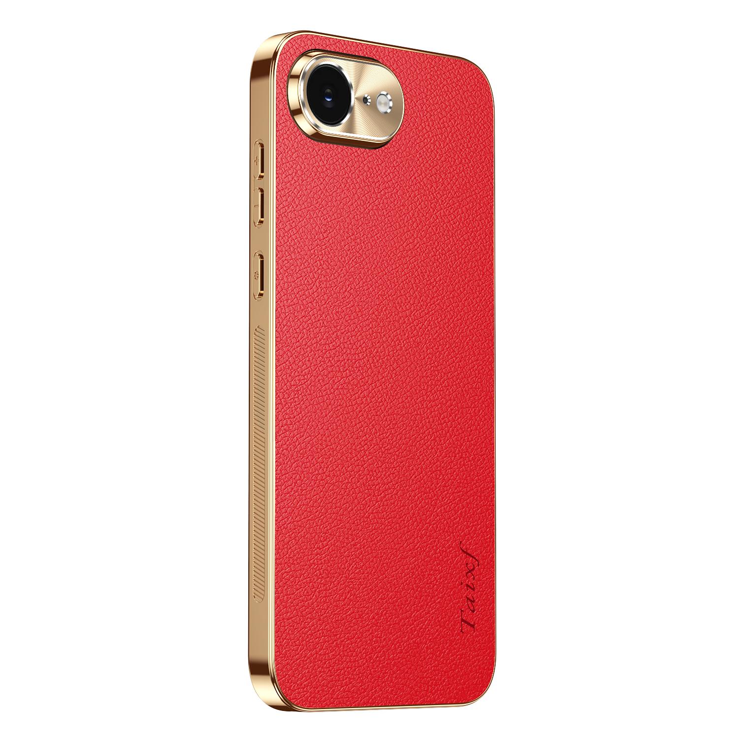Hülle für iPhone 16E Lederbeschichtung Stoßfeste Hülle für iPhone 16 15 14 13 Pro Max Textur Litschi-Muster Hüllen Bumper Schale iPhone 15 Pro rot