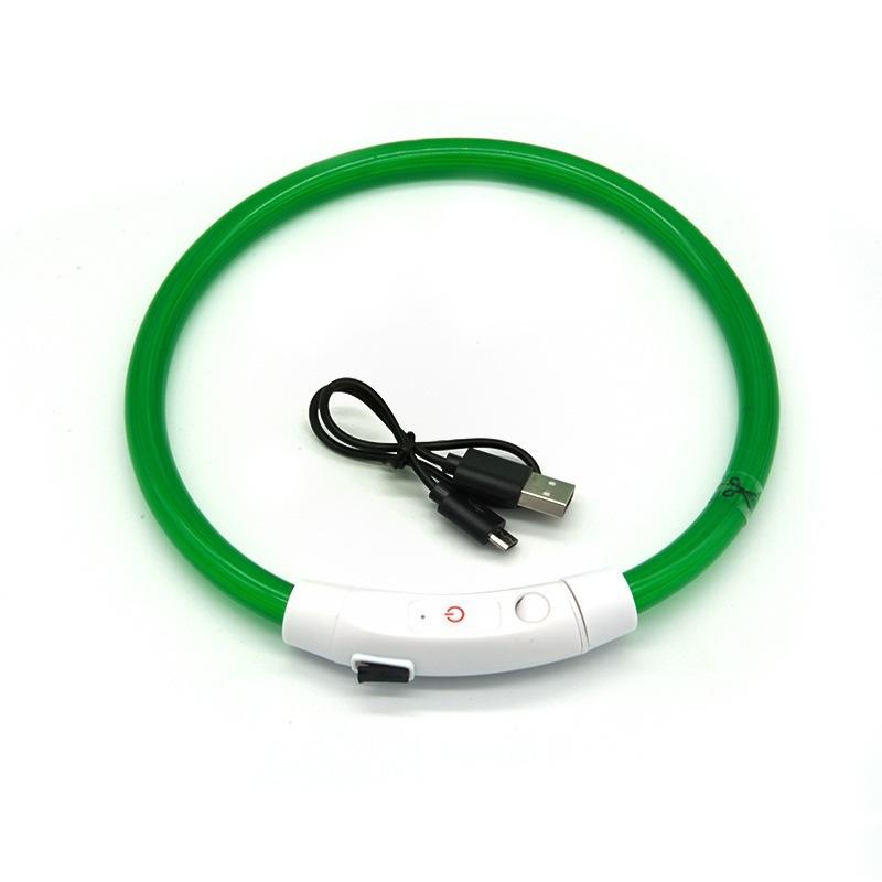 USB-aufladbarer Glasfaser-Halsband Haustier Hund LED-Licht-Halsband Leuchtendes Anti-Verlust Hundehalsband USB-aufladbares Hundehalsband (green,S 40CM) grün