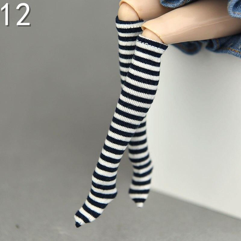 1 paar Puppe Gestreiften Lange Socken Geeignet für Blythe Puppe Strümpfe Fit Für Blyth 1/6 BJD Zubehör Puppenhaus Spielhaus DIY Spielzeug navy blau
