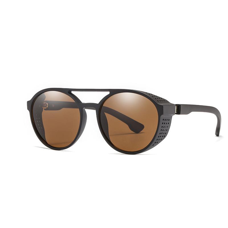 Klassische Steampunk Sonnenbrille Männer Mode Designer Vintage Metall Runde Sonnenbrille für Männer Punk Brille UV400 kaffeebraun