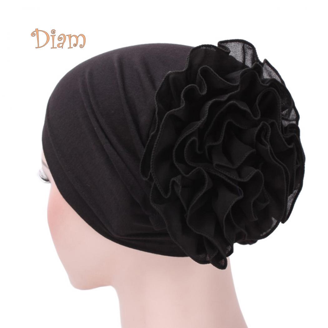 Tenfyer Hijab Turban Kopftuch Blume Damen Chemo Baumwolle Bandana schwarz