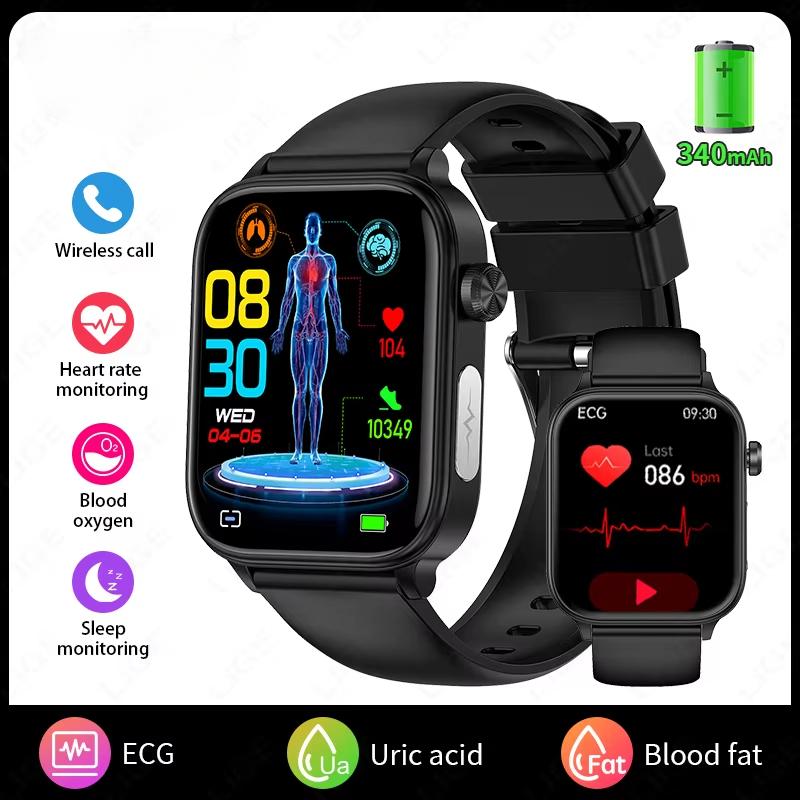 2025 Neue EKG+PPG KI Gesunde Diagnose Smartwatch Männer Frauen Blutfett Harnsäure Weibliche Menstruationsgesundheit Tracker Smartwatch Black silicone belt