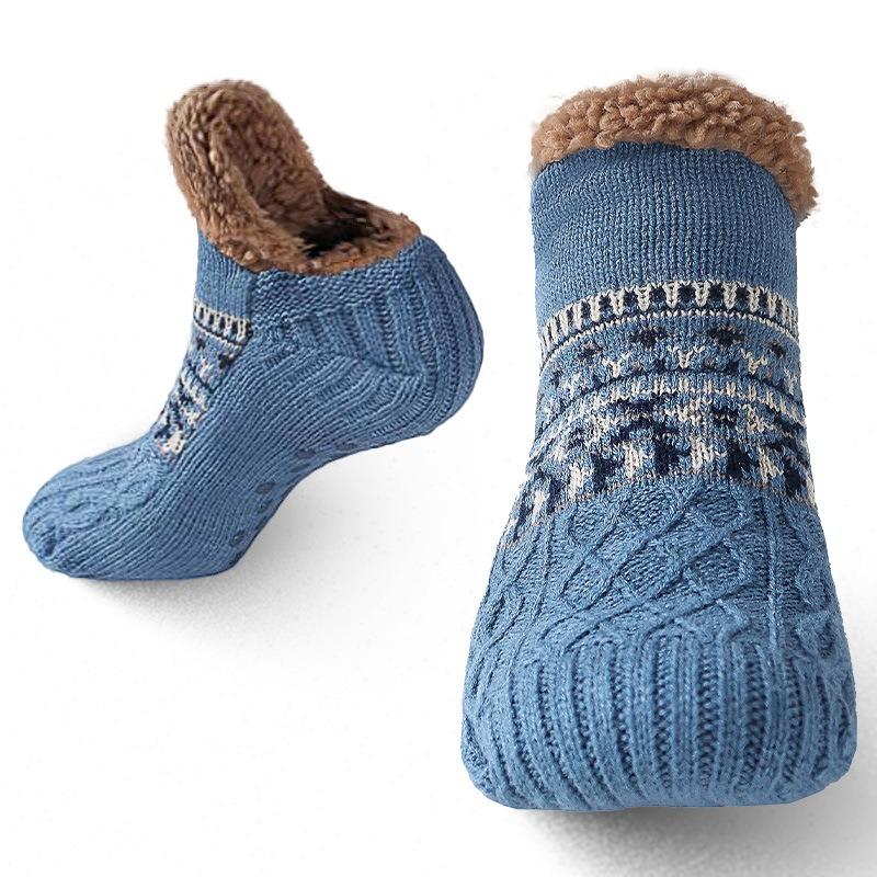Neue Winter Bodensocken Hause Warme Frauen Männer Socken Schnee Socken Schlaf Teppich Socken Hausschuhe Socken Männer Rutschfeste Yoga Socken 40-42 blau