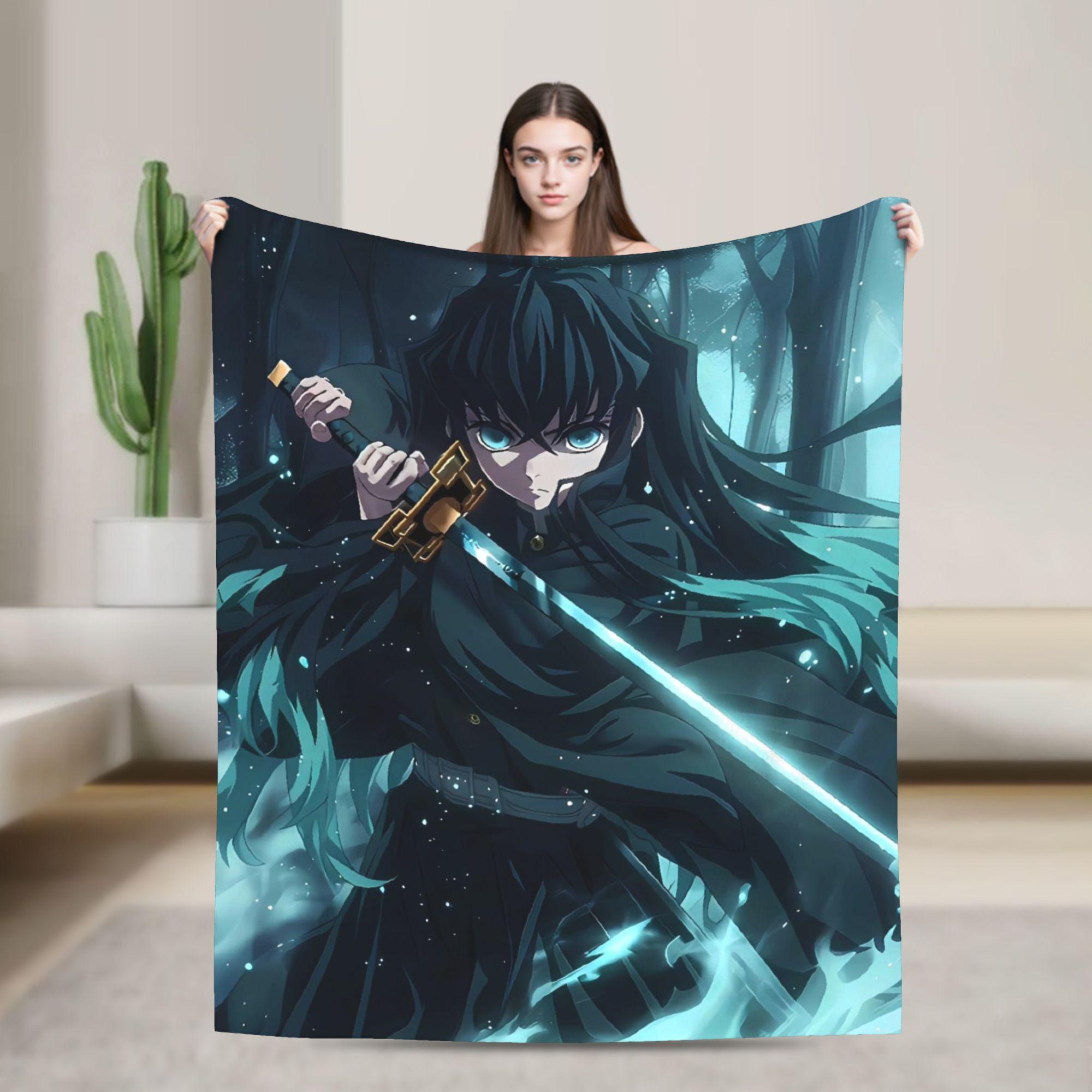 Muichiro Tokito Anime Flanelldecke Warme Weiche Überwurfdecke für Heimdeko Reise Büro Bequeme Tagesdecke Sofa Bettbezug 75x90cm