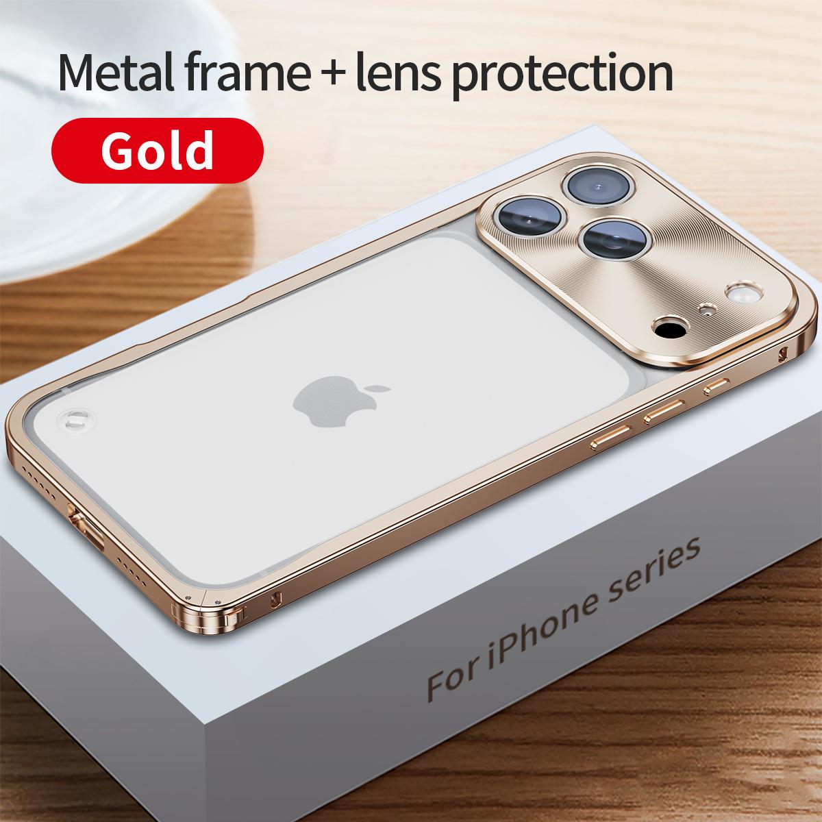 Metallrahmen Handyhülle Für iPhone 17 11 12 13 14 15 16 Pro Max Aluminiumlegierung Vollständiger Objektivschutz Abdeckung Für iPhone 13 mini Galvanisierte Metallrückseite iPhone 17 Pro Max