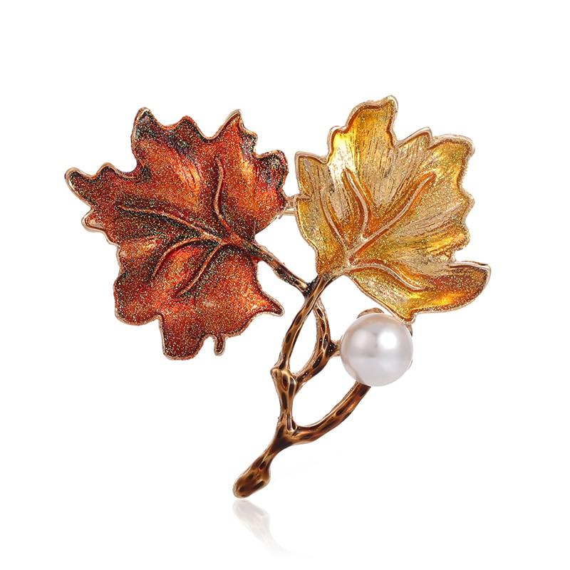 Blucome Hochwertige Ahornblatt-Brosche, luxuriöse Kupfer-Brosche für Frauen, Hochzeit, Party, Hijab-Anstecknadeln rot
