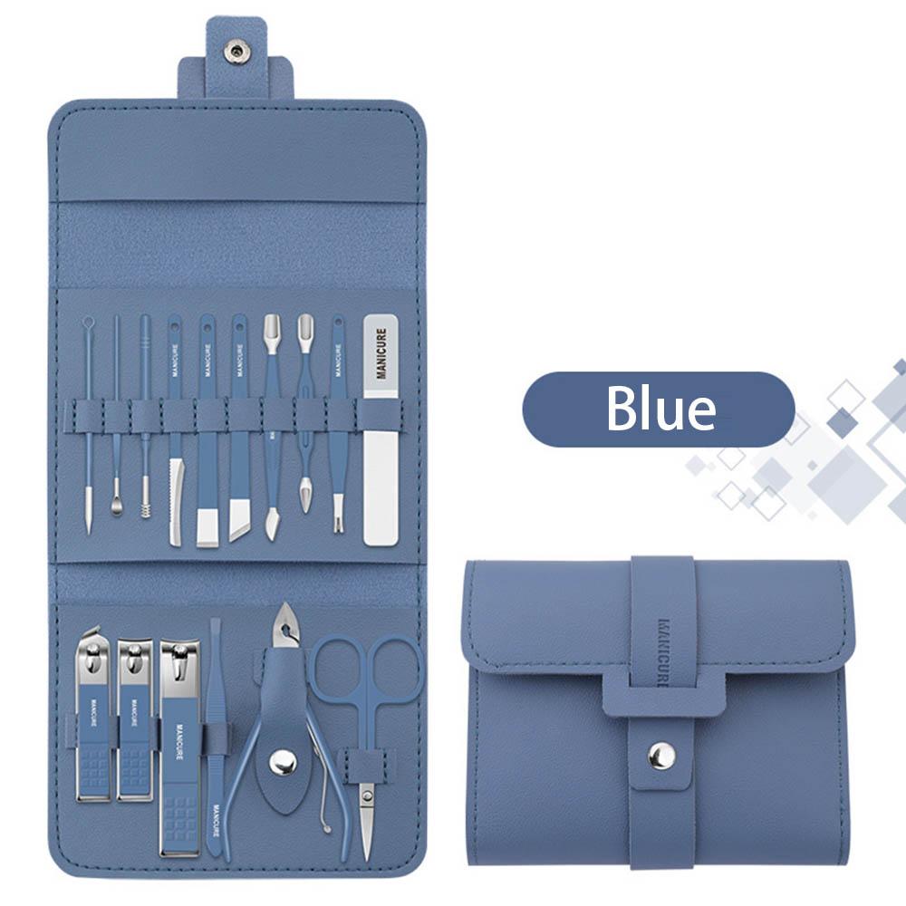 Neue 12-16 teile/satz Nagel Cutter Set Edelstahl Nagel Clippers Set Mit Falten Tasche Maniküre Cutter Kits Schere make-up Schönheit Werkzeug 16pcs blau