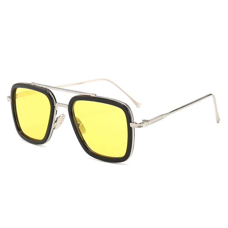 Guter Tony Stark Stil Herren Unisex Oculos Quadratische Sonnenbrille Sonnenbrille Eisen Brille Damen Retro yellow