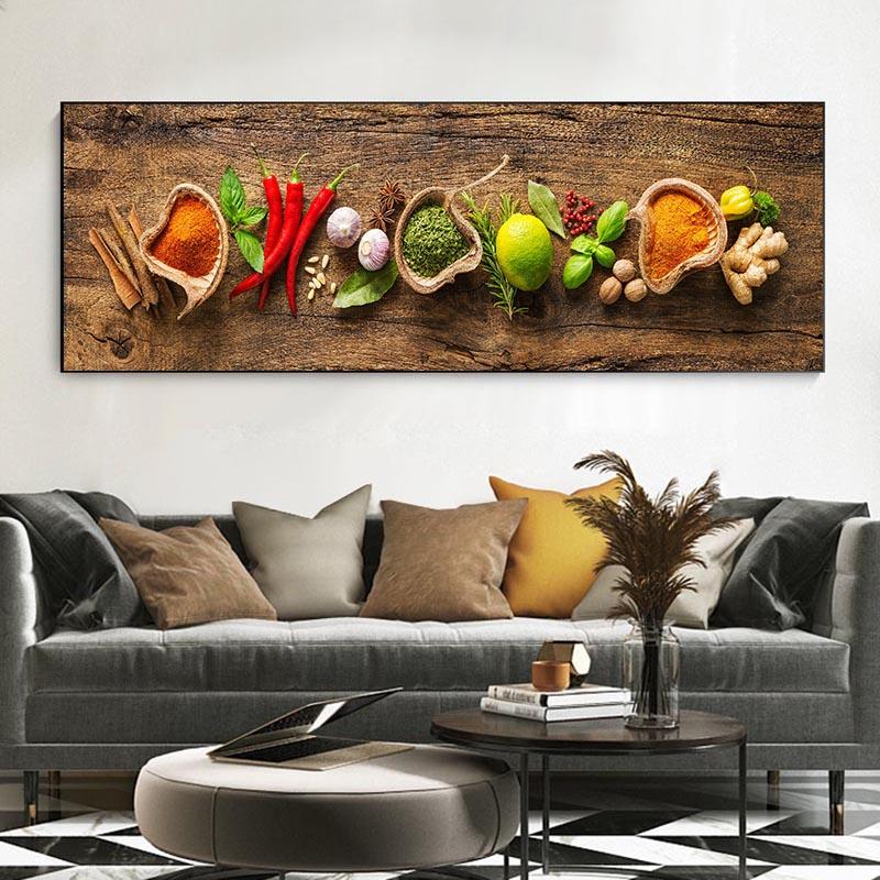 Körner, Gewürze, Paprika, Poster und Drucke, Küchendekoration, moderne Leinwandmalerei, Wandkunst, Bilder für Wohnzimmer, ohne Rahmen 40x120cm No Frame