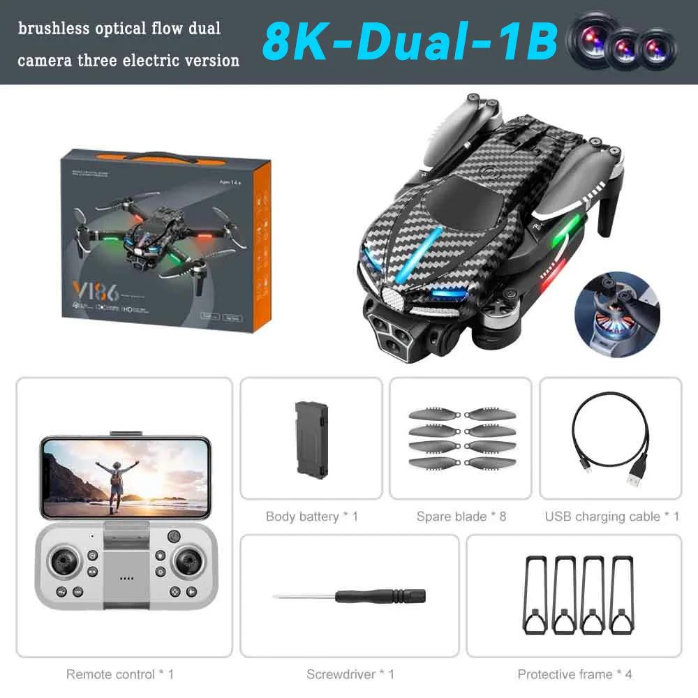 2024 Neue V186 Pro Drohne Professioneller bürstenloser Motor WLAN FPV Drei HD-Luftaufnahmen FPV Hindernisvermeidung Quadrocopter UAV Kinderspielzeug 1 battery grau