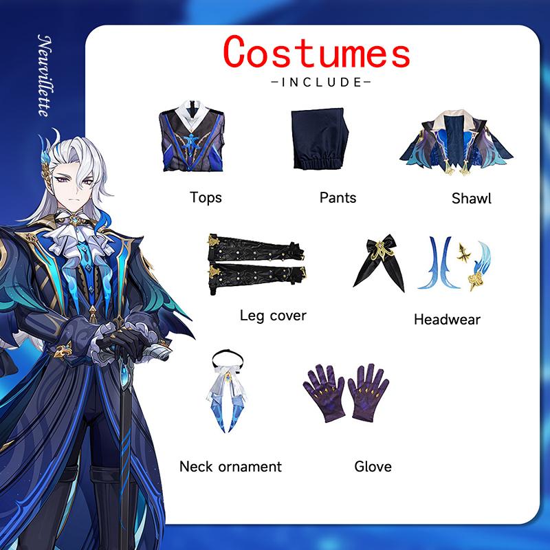 Ysir Genshin Impact Neuvillette Cos Kostüm Fengdan Wasserdrachenkönig Cosplay Anime Kostüm XS blau