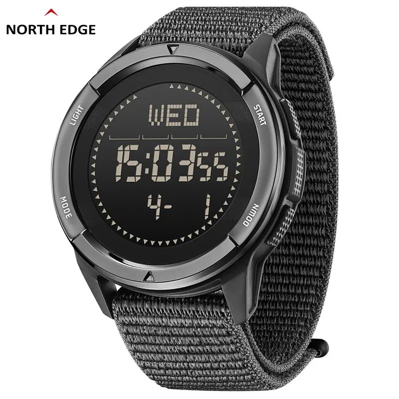 NORTH EDGE ALPS Digitale Herrenuhr aus Kohlefaser, stoßfest, Militär, Sport, superleicht, Outdoor-Kompass, wasserdicht bis 50 m schwarz