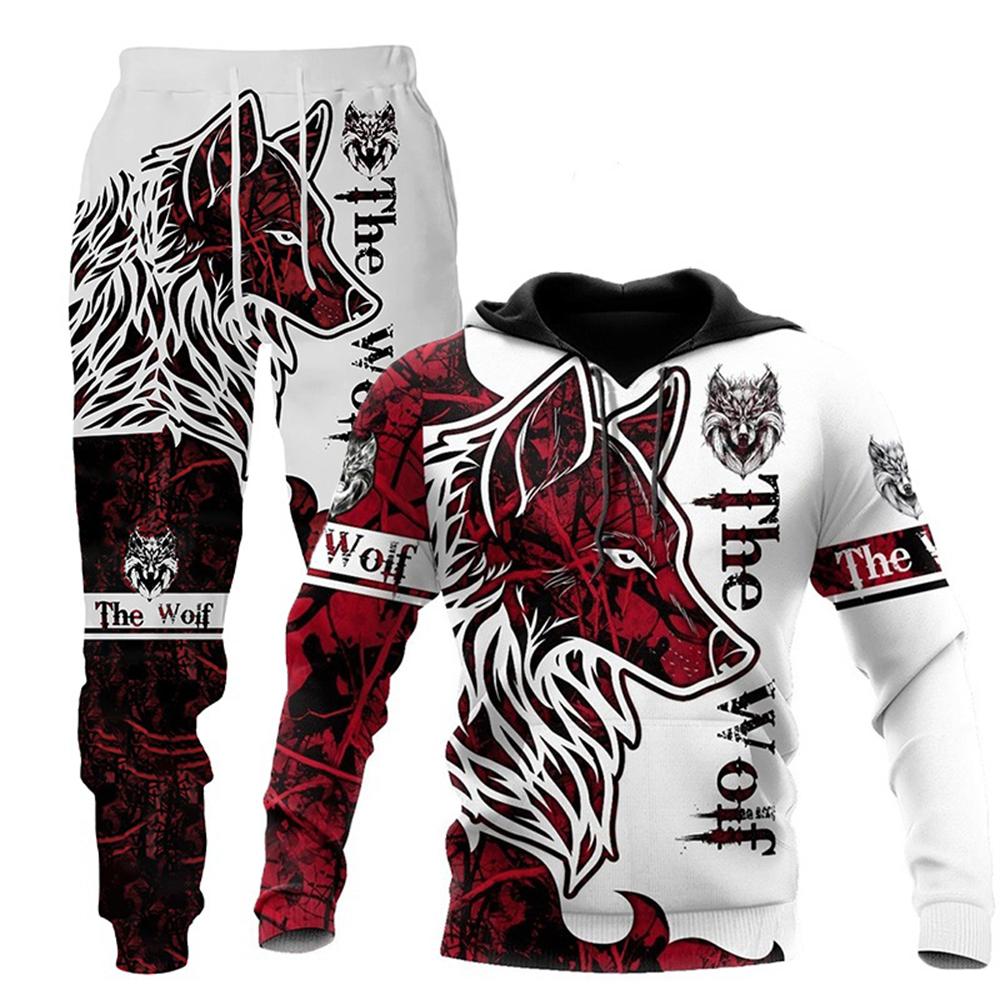 Wolf 3d Gedruckt Hoodie Kleidung Anzug Hosen Anzug Männlich Frühjahr Und Herbst Casual Sweashirt Pullover Männer Trainingsanzug Set Mode männer XL gray