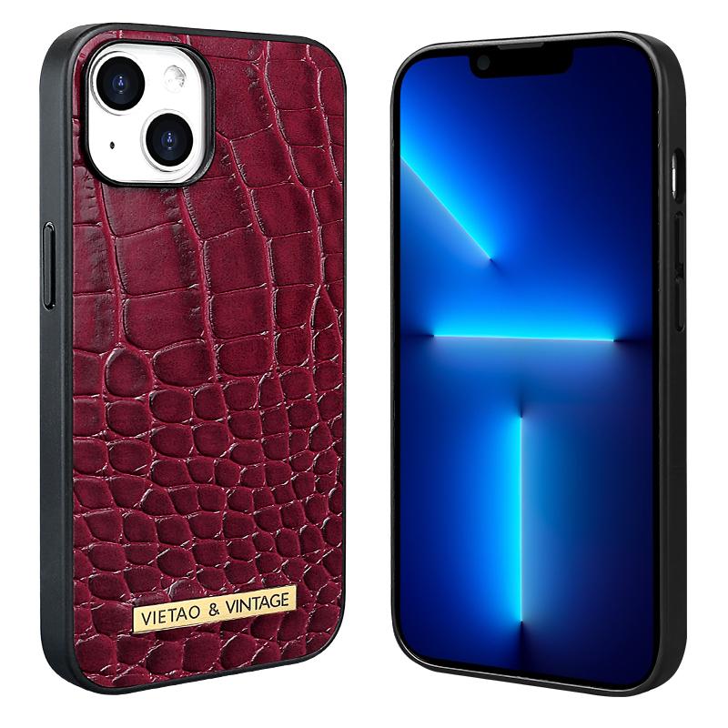 VIETAO-Schwarzes Krokodilmuster-Lederetui für iPhone 16 16 pro max, Business-Handyhülle, iPhone 14pro, 14, 13 Pro Max, 12, 11 For iphone 13 pro wein rot