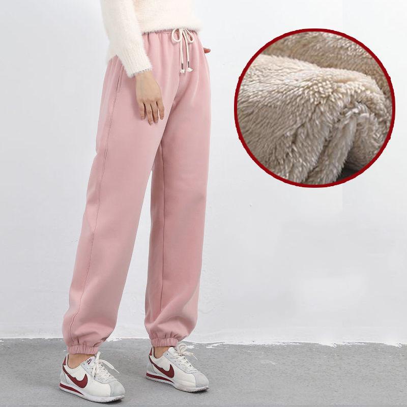 Winter Lose Beiläufige Hosen Lammfell Dicke Warme Hosen Sport Hosen Studentinnen Tragen Leggings XXL rosa