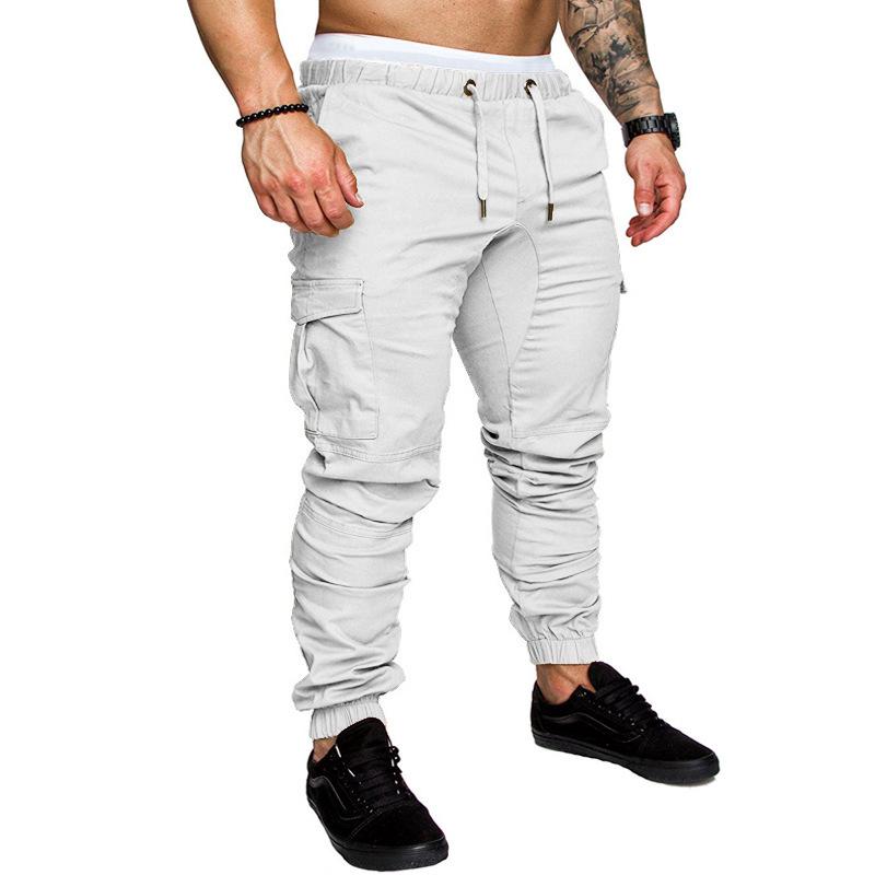 Herren Frühling und Herbst Lange Hosen Mode Lässige Kordelzug Elastische Hosen Einfarbige Hosen mit Taschen 2XL weiß