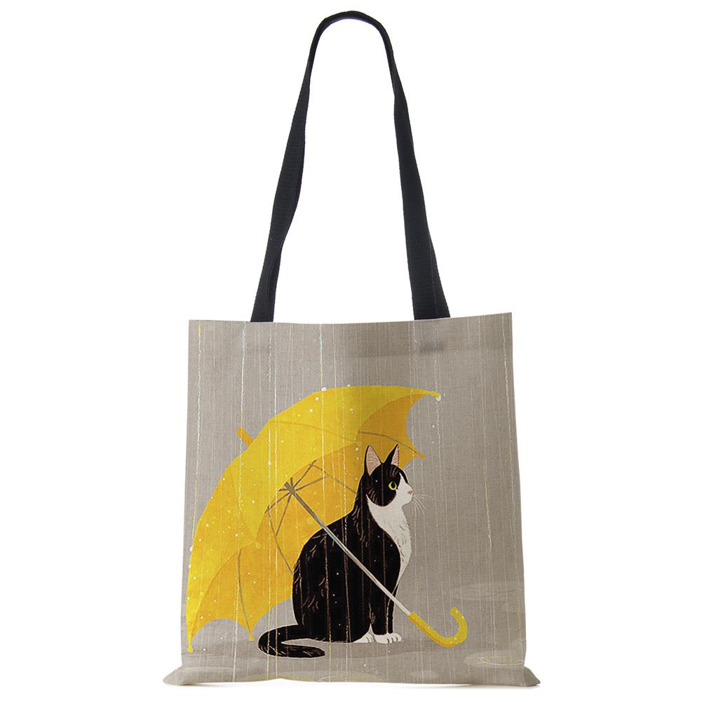 Angepasst Cartoon Katze Drucken Koreanische Einkaufstasche Für Frauen Wiederverwendbare Schulter Taschen Für Lebensmittel Falten Reise Schule Taschen Beutel
