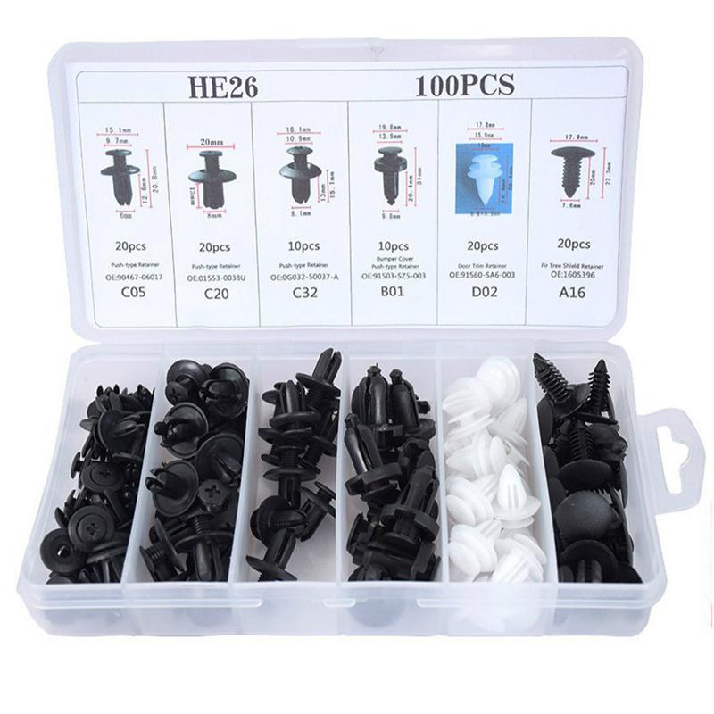 100 stücke Mixed Auto Fastener Clip Auto Körper Push Retainer Pin Niet Stoßstange Tür Trim Panel Retainer Fastener Kit auto Zubehör 100pcs-Box