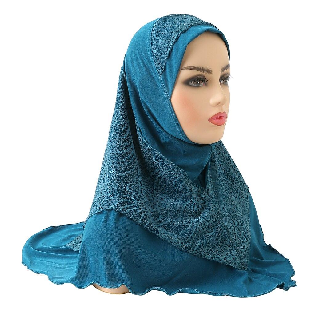 Muslim Hijab Spitze Islamischer Schal Kopfwickel Beten Schals Damen Kopfbedeckung teal blue