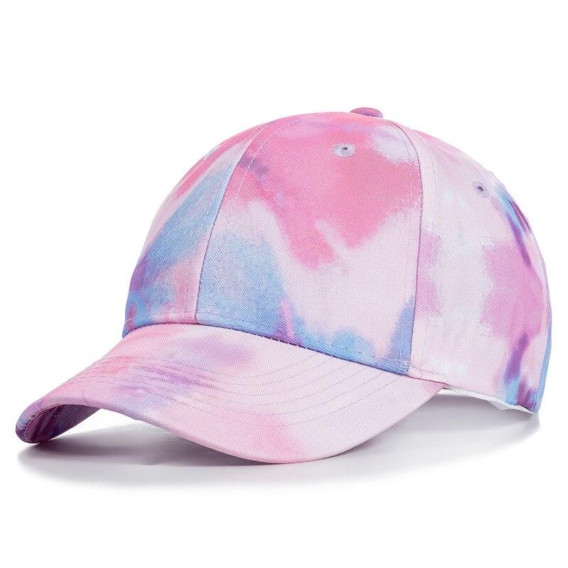 Neue Mode Frauen Tie Dye Kappe Mehrfarbige Unregelmäßige Druck Baseball Kappe Weibliche Outdoor Streetwear Sommer Baseball Hüte 54cm-62cm rosa