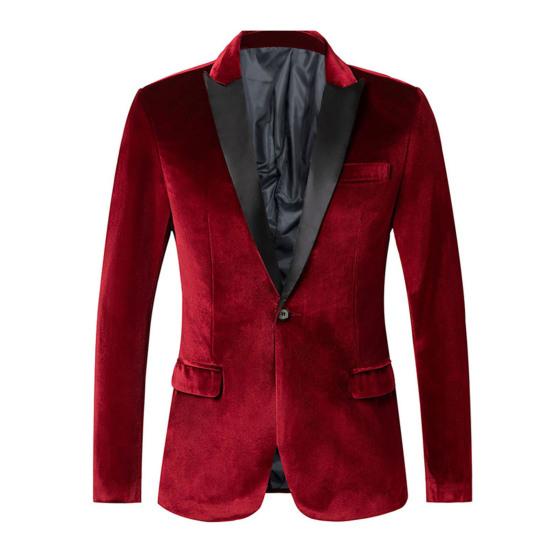 Goldener Samt Anzug Mantel Einknopf Revers Langarm Anzug Jacke Patchwork Farbe Business M wein rot