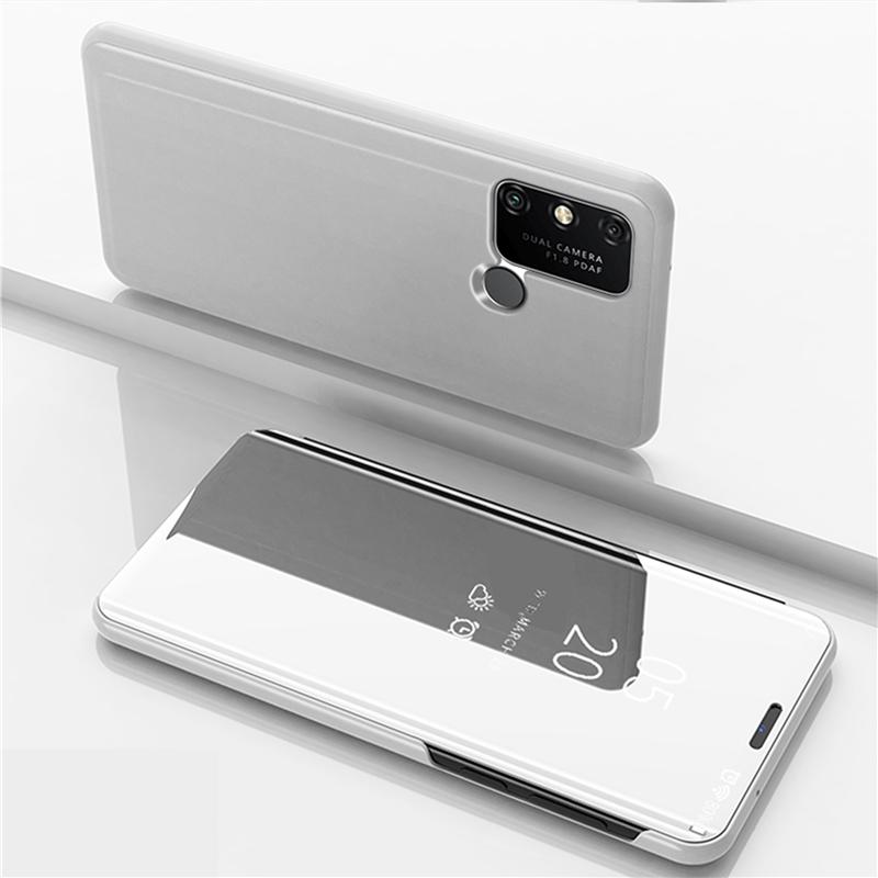 Spiegel-Flip-Cover-Hülle für Huawei P40 P30 P20 Pro P Smart Plus Y5 Y6 Y7 2019 Y5P Y6P Y7P 2020 Honor 30 20 10i 10 Lite 9X 9A 8X 8A 8S Standbuch-Coque Huawei P20 Lite silber