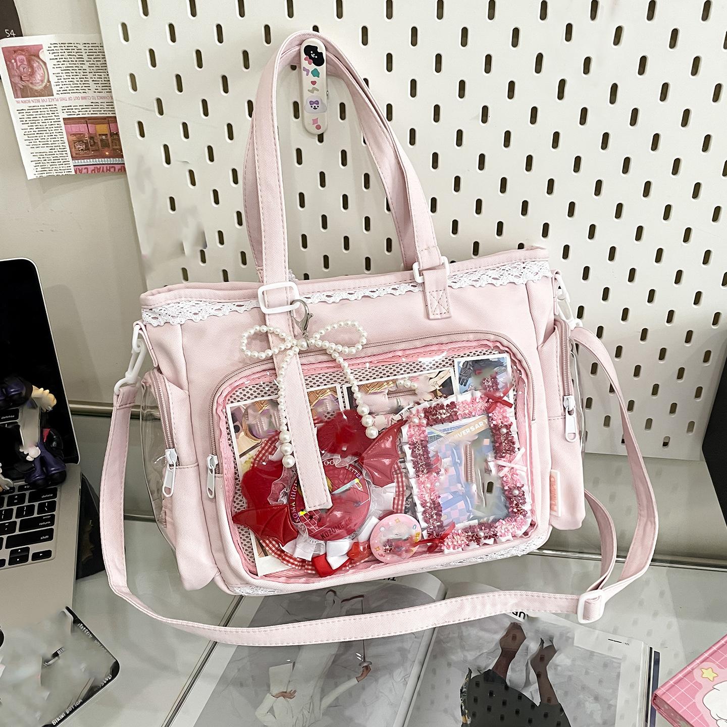Y2K Niedliche Japanische Tasche Lolita Mädchen Schulter Tragetasche Große Kapazität Umhängetasche Lässige Tasche Handtaschen One Size rosa