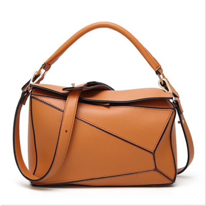 Frauen Umhängetasche Schulter Tasche Große Tasche Einzelnen Schulter Diagonal Hand-gehalten Hit Farbe Kissen Weibliche Tasche Solide Geometrie braun