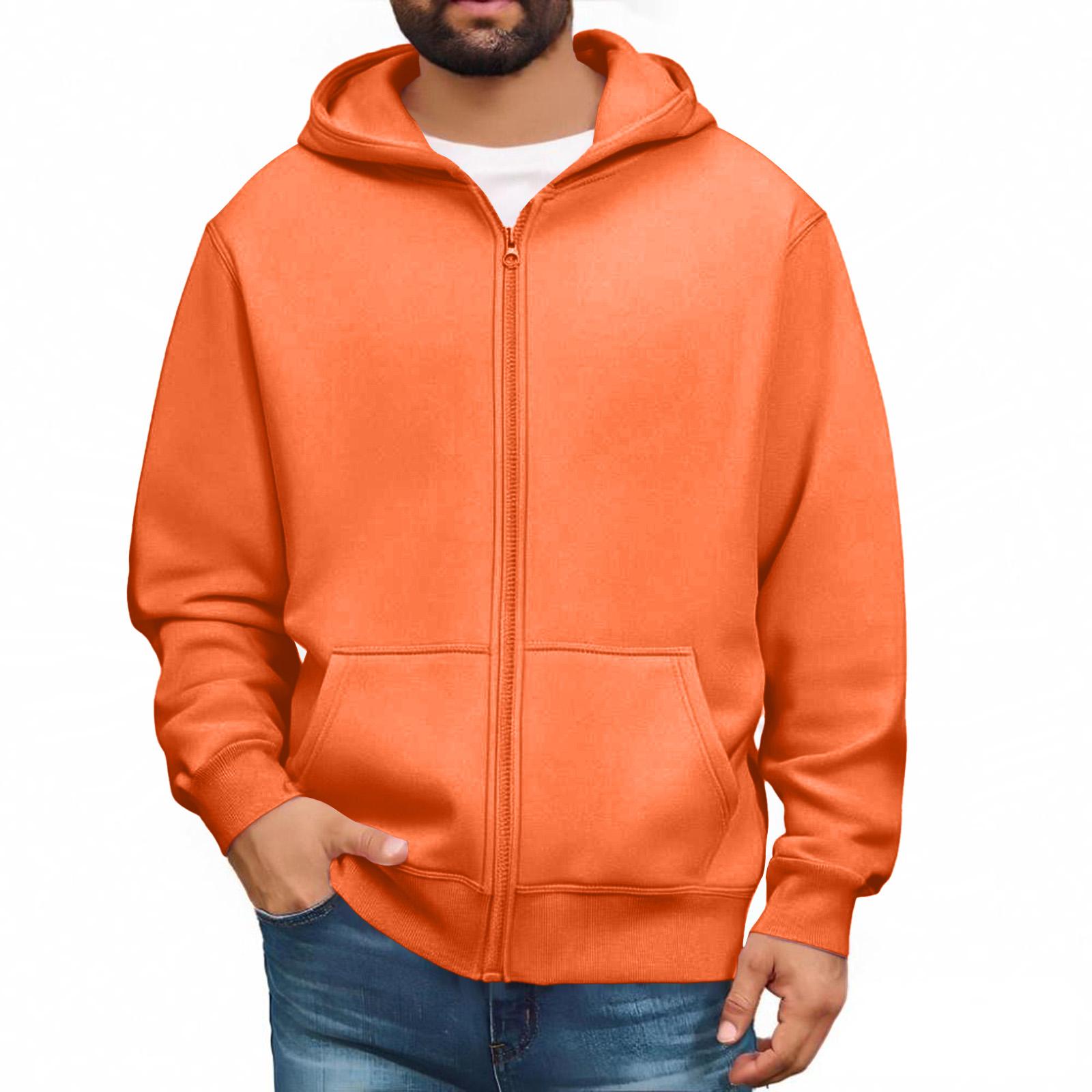 Herren Sweatshirts mit durchgehendem Reißverschluss, langärmlige Pullover-Tops, lässige und große Jacken mit Taschen XXL orange
