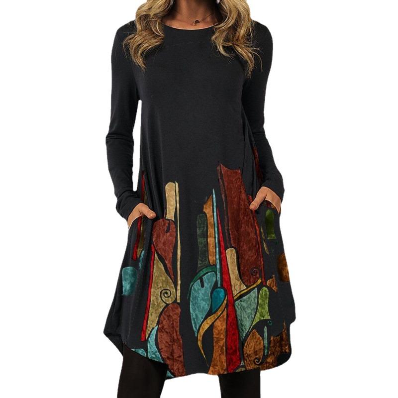 YYFS Damenmode Frühling Herbst Langarm O-Ausschnitt Freizeitkleider XXXL