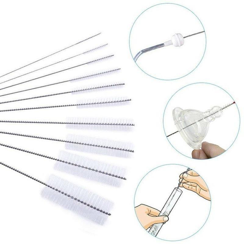 10 Stück/Set Multifunktional Tragbar Edelstahl Haushalt Flaschenbürsten Reinigungsbürsten-Set Weiche Haare Reinigungswerkzeug 1