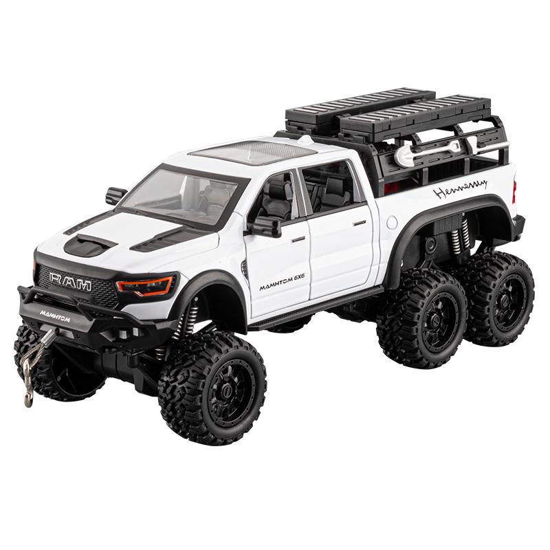 1/24 Dodge Mammoth RAM 1000 TRX 6x6 Pickup Metalllegierung Druckguss Modellauto mit Sound, Licht, Rückziehmechanismus, hohe Detailtreue, Sammlerstück weiß