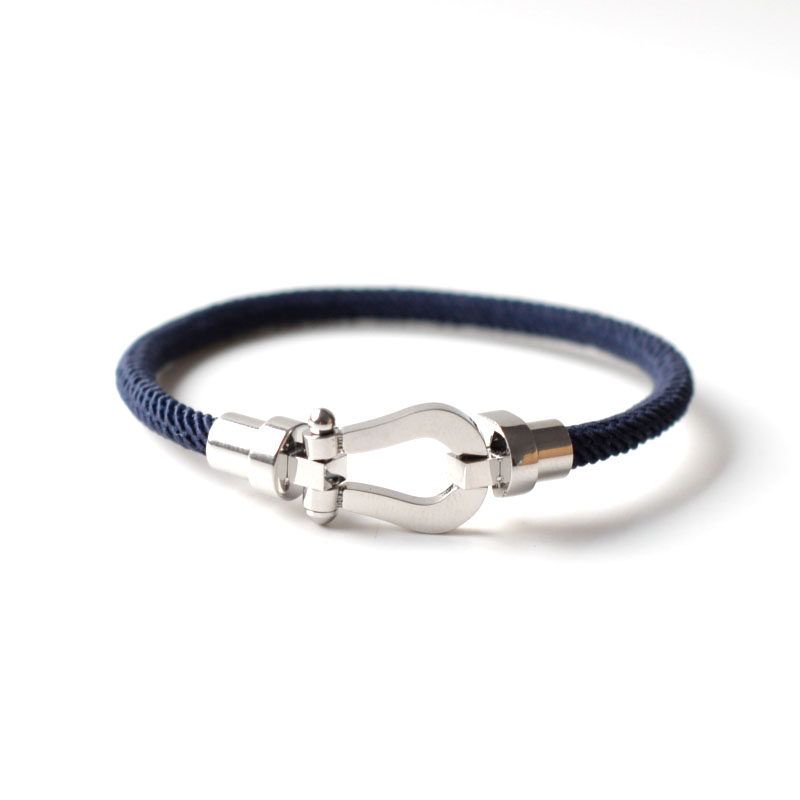 Original Europäischer und Amerikanischer Stil Mechanische Hufeisen Schnalle Handgeflochtenes Armband, Einfaches und Einzigartiges Partnerarmband, Geschenk für Studenten Navy Blue Steel Buckle Hand Size 17 white