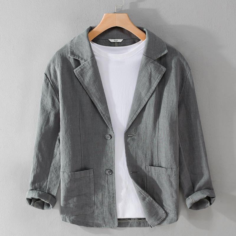Frühling Sommer Herren Jacken Lässig Atmungsaktiv Lässige Baumwolle Leinen Jacken Koreanischer Stil Jugend Knopfjacke XL grau