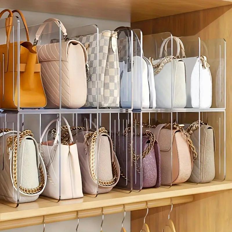 Transparenter Kunststoff Handtaschen-Organizer 4 Fächer Taschen Schrankregalteiler Handtaschen-Präsentationsständer Handtaschen Aufbewahrungsorganizer Halter gray