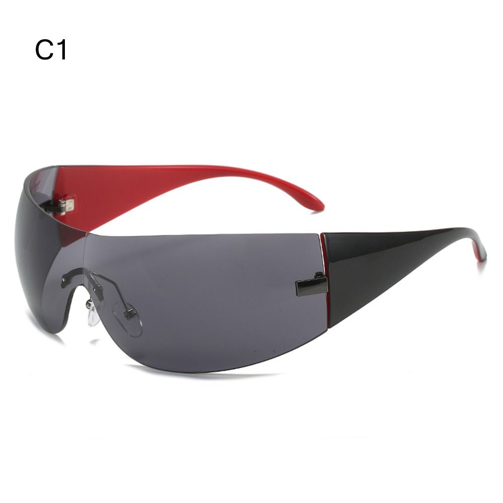 Futuristische Trendige Übergroße Y2K Sonnenbrille Damen Herren Randlose Wrap-Around Sonnenbrille Einteilige Shades Mode Hip Hop Sonnenbrille